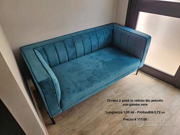 Divano 2 posti in velluto blu petrolio