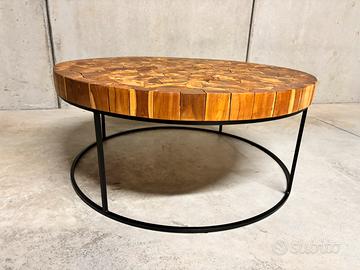 Tavolino rotondo in legno teak in mosaico