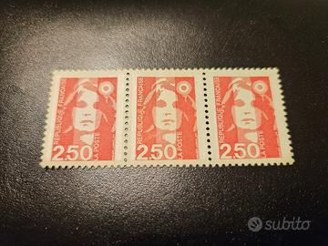 Francobolli terzina Marianne de BRIAT rouge 2,5 FR