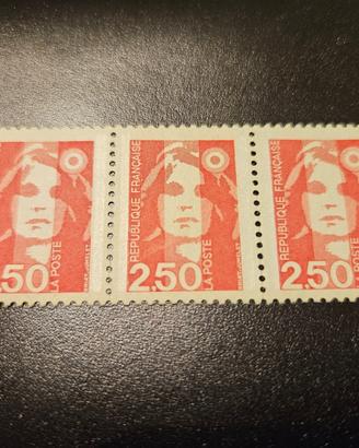 Francobolli terzina Marianne de BRIAT rouge 2,5 FR