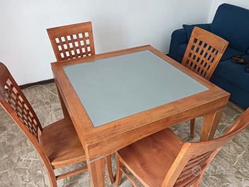 tavolo allungabile in legno e vetro + sedie