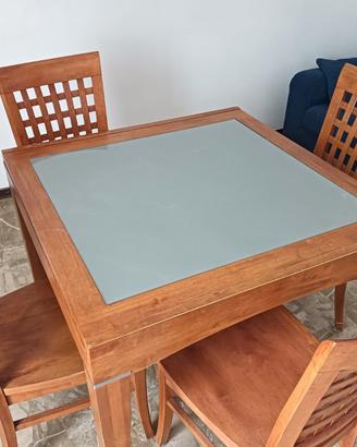 tavolo allungabile in legno e vetro + sedie