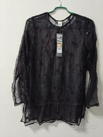 Blusa nera trasparente donna con ricami 
