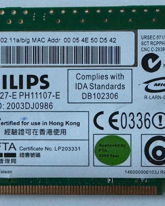 Modulo Scheda Wi-Fi PHILIPS 802.11a/b/g Mini PCI O