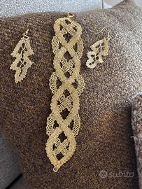 Parure bracciale e orecchini lavorati a Tombolo