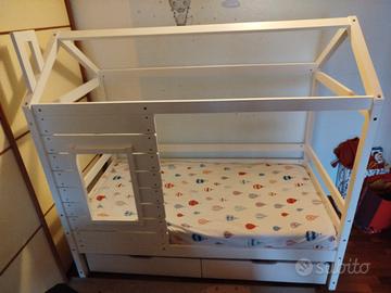 Lettino Casetta bambini+materasso 160x80