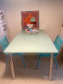 Tavolo di vetro temprato e acciaio allungabile