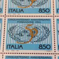 foglio 50 francobolli 50°anniversario Onu