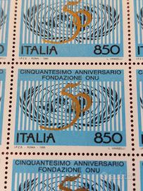 foglio 50 francobolli 50°anniversario Onu
