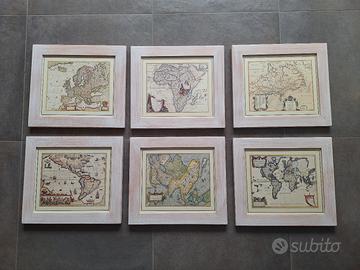 Set di 6 Quadri Carte Geografiche 