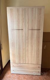 Armadio 2 ante con 2 cassetti  in rovere chiaro