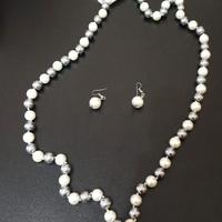 Set Collana Orecchini Perle Sfumate Bianco Grigio