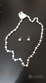 Set Collana Orecchini Perle Sfumate Bianco Grigio