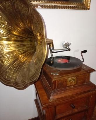 Grammofono Stile Antico FUNZIONANTE + dischi