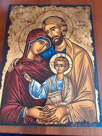 Icona  Sacra Famiglia dipinta a mano con oro