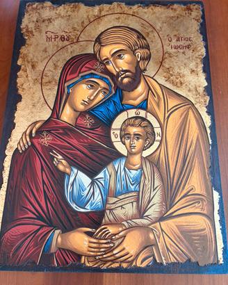 Icona  Sacra Famiglia dipinta a mano con oro