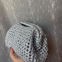 clutch bag media argento handmade 