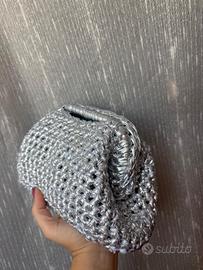clutch bag media argento handmade 