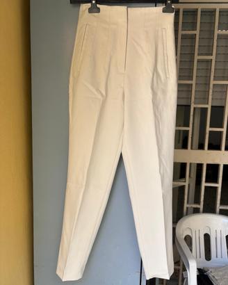 Pantalone panna avorio elegante vita alta