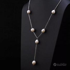 COLLANA IN ORO BIANCO 18 KT E PERLE OVALI BIANCHE