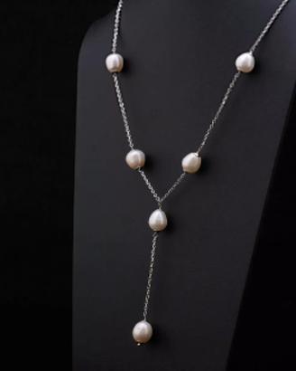 COLLANA IN ORO BIANCO 18 KT E PERLE OVALI BIANCHE