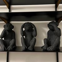 Set 3 scimmiette decorative in resina nera