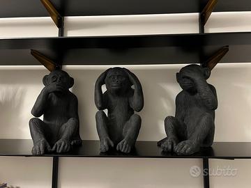 Set 3 scimmiette decorative in resina nera
