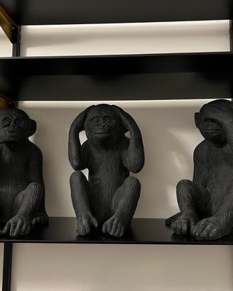 Set 3 scimmiette decorative in resina nera