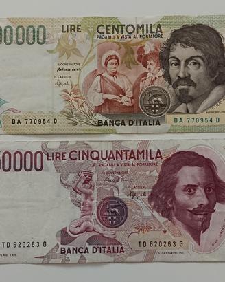 #10.  Banconote 100000 lire e 50000 lire.