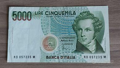 banconote 5000 Lire Vincenzo Bellini n° RD057235M