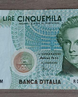 banconote 5000 Lire Vincenzo Bellini n° RD057235M
