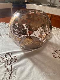 Centrotavola vintage in vetro con decoro argento