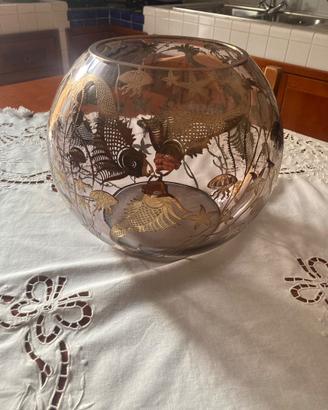 Centrotavola vintage in vetro con decoro argento