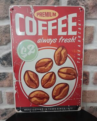 Targa in metallo con scritta "Coffee" (cm 30 x 20)