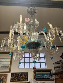 GRANDE LAMPADARIO IN VETRO DI MURANO COLORATO