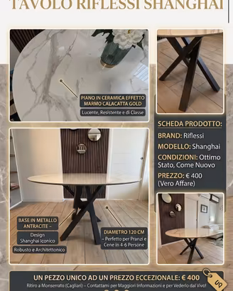 Tavolo Riflessi Shangai Tondo 120 Calacatta Gold