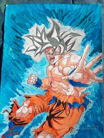Goku ultra instinto che tira il pugno del drago 