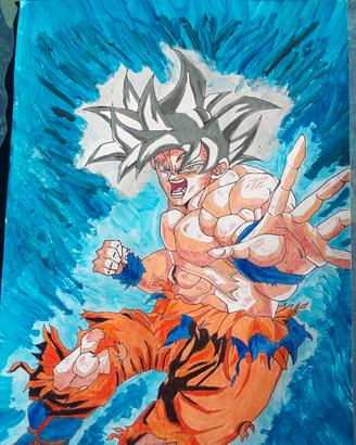 Goku ultra instinto che tira il pugno del drago 