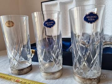 Set di 6 bicchieri cocktail cristallo e argento925