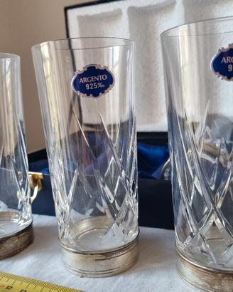 Set di 6 bicchieri cocktail cristallo e argento925