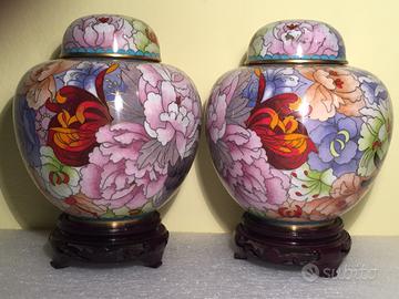 Coppia di vasi vintage in Cloisonnè Cinese