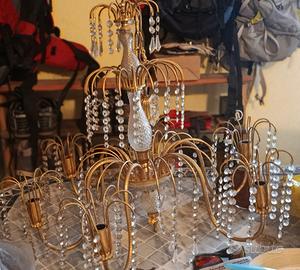 lampadario placato oro con gocce di Swarovski 