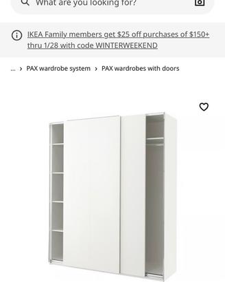 Armadio Pax Ikea 2 ante scorrevoli bianco