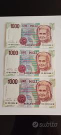 TRE banconote Lire 1000