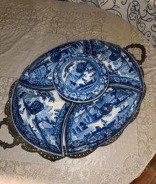 Antica Antipastiera inglese ceramica blu +Vassoio