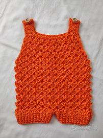 Tutina body neonati arancione uncinetto 