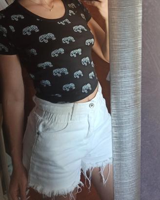 T-shirt crop Tally Weijl nera con elefanti S
