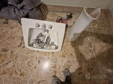 Lavabo a colonna in ceramica bianca + Rubinetteria