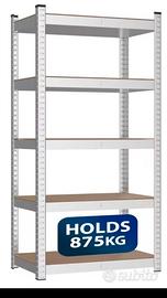 scaffale in acciaio con base in legno 