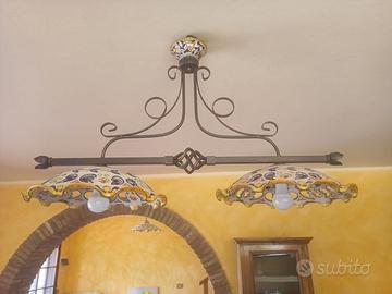 Lampadario ferro battuto con ceramiche sciacca